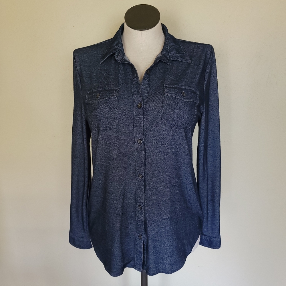 Chambray Style Button Down Rayon Blend - Picture 4 of 12